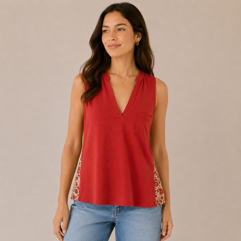 Anthropologie Porridge Marin Top Sleeveless Mixed Media Tunic Red Small